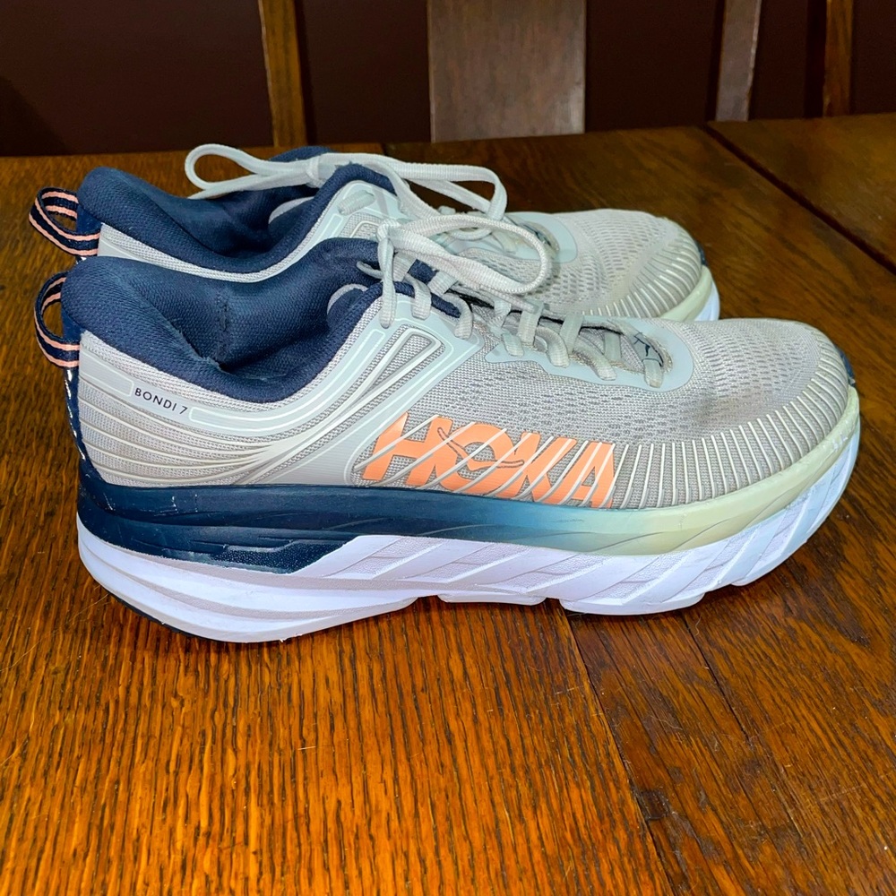 Hoka One One Bondi 7 Lunar Rock Black Iris Women’s Size 9D Wide
